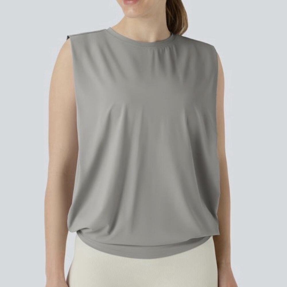 Round Neck Ruched InstantCool Yoga Tank Top-UPF50+ M